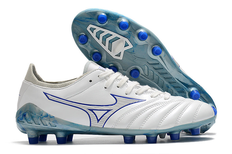 Chuteira Society Mizuno Morelia Neo 3 Japan FG - Azul e Branca
