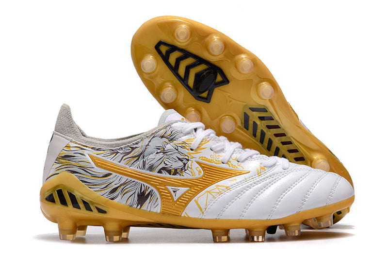 Chuteira Society Mizuno Morelia Neo 3 Japan FG - Branca e Dourada
