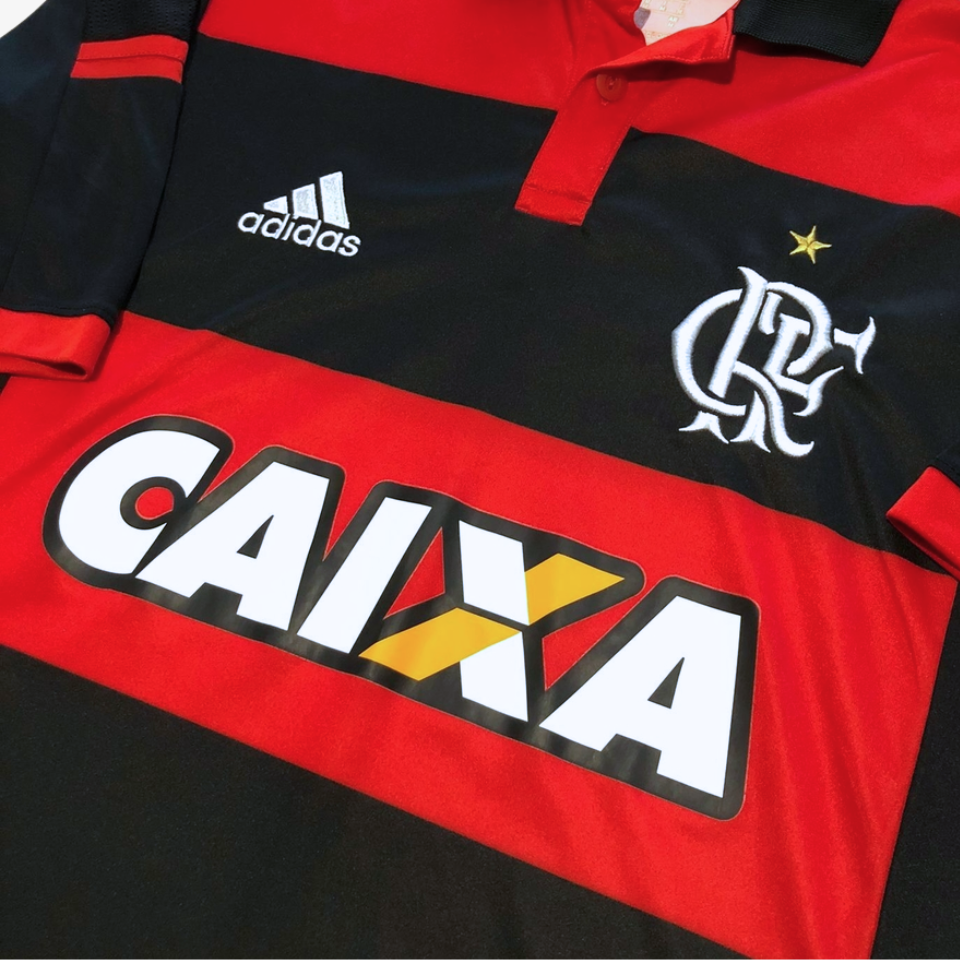 Flamengo Home 2014 Retrô Com Patrocínios Adidas Masculino - Vermelho e Preto