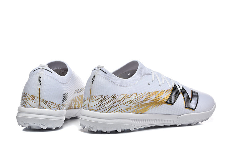 Chuteira Society New Balance Furon V8 Elite TF FG - Branca Dourada