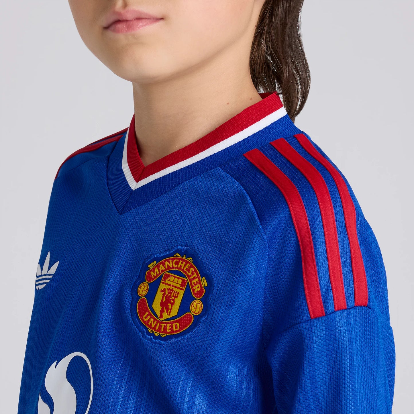 Kit infantil Manchester United Away 26/27 Manga Longa - Azul