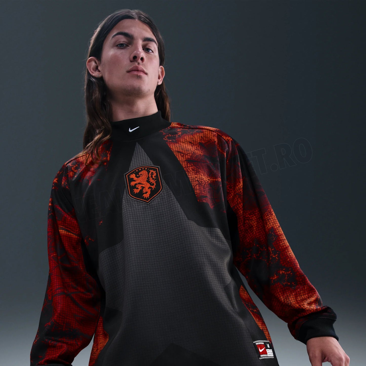 Holanda Goleiro Manga Longa 26/27 Masculino Nike Torcedor - Preto e Laranja