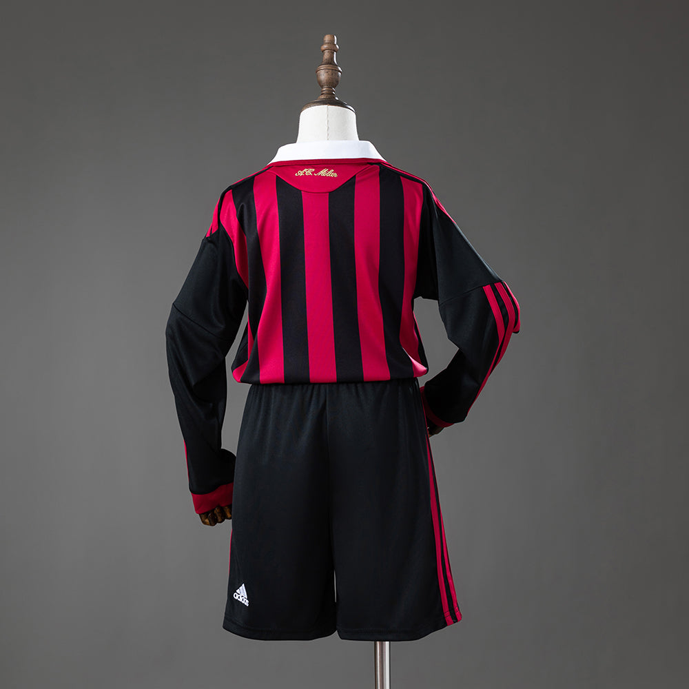 Kit Infantil Milan Home Retrô 09/10 Manga Longa . - Vermelho e Preto