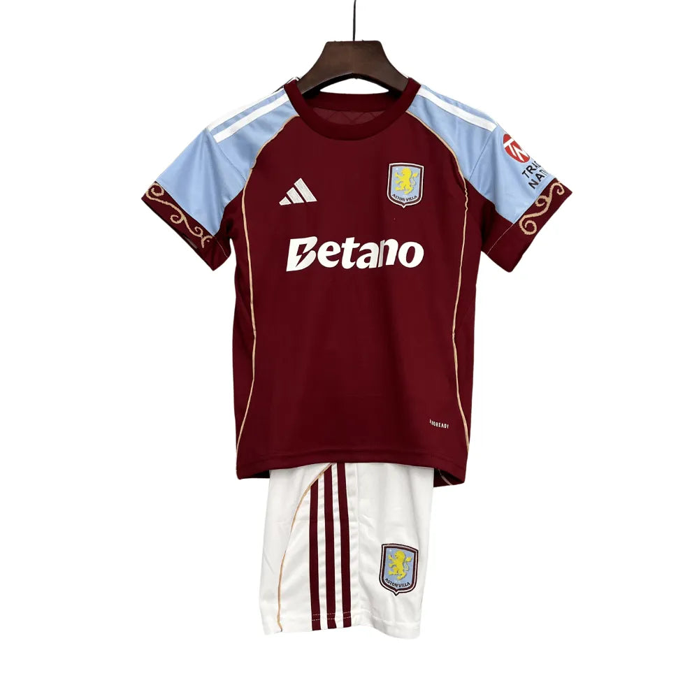 Kit Infantil Aston Villa Home 25/26 - Vermelho e Azul