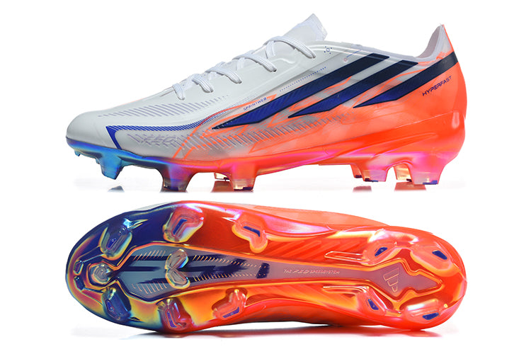 Chuteira Campo Adidas F50 Hyperfast Elite Laceless - Branca e Laranja