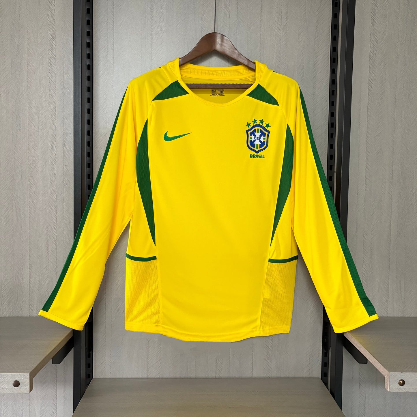 Brasil Home Retrô 2002 Manga Longa Nike - Amarela