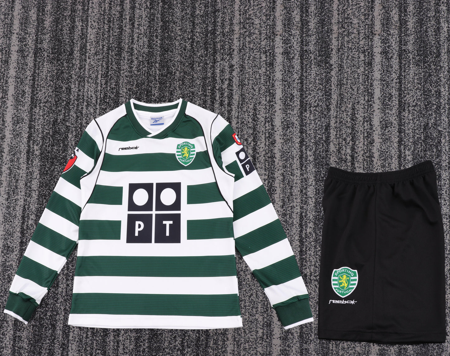 Kit Infantil Sporting Home Retrô 2003 Manga Longa - Verde e Branco