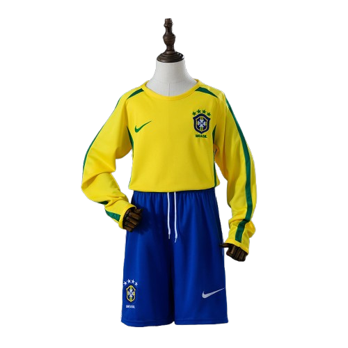 Kit Infantil Brasil Retro Home 2002 Manga Longa - Amarela