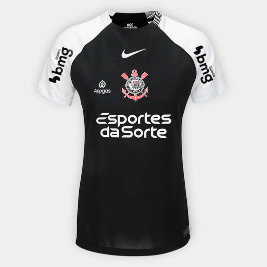 Corinthians Away 25/26 Torcedor Com Patrocínios Nike Feminina - Preta e Branca
