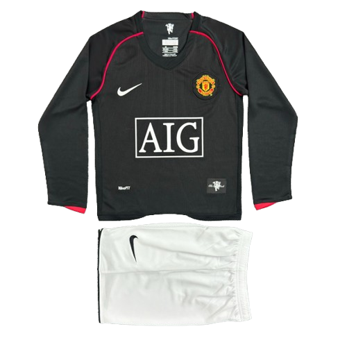 Kit infantil Manchester United Retrô Away Manga Longa 2008 . - Preto
