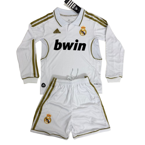 Kit Infantil Real Madrid Home Retrô 11/12 Manga Longa - Branco