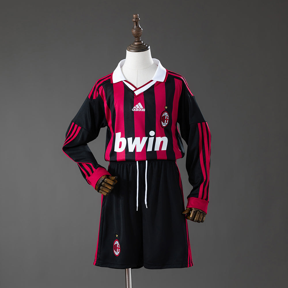 Kit Infantil Milan Home Retrô 09/10 Manga Longa . - Vermelho e Preto