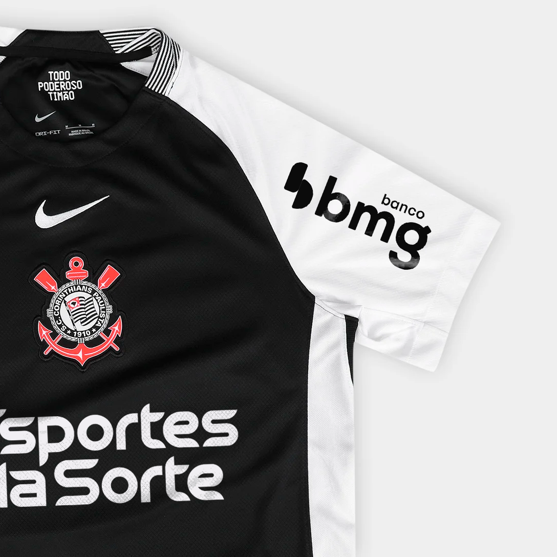Corinthians Away 25/26 Torcedor Com Patrocínios Nike Feminina - Preta e Branca