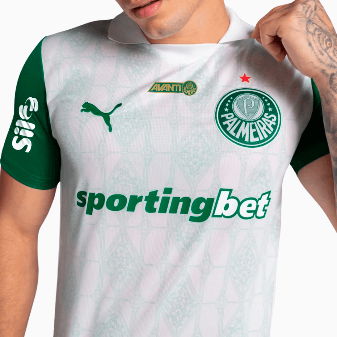 Palmeiras Away 25/26 Torcedor Com Patrocínios Puma Masculino - Branca e Verde