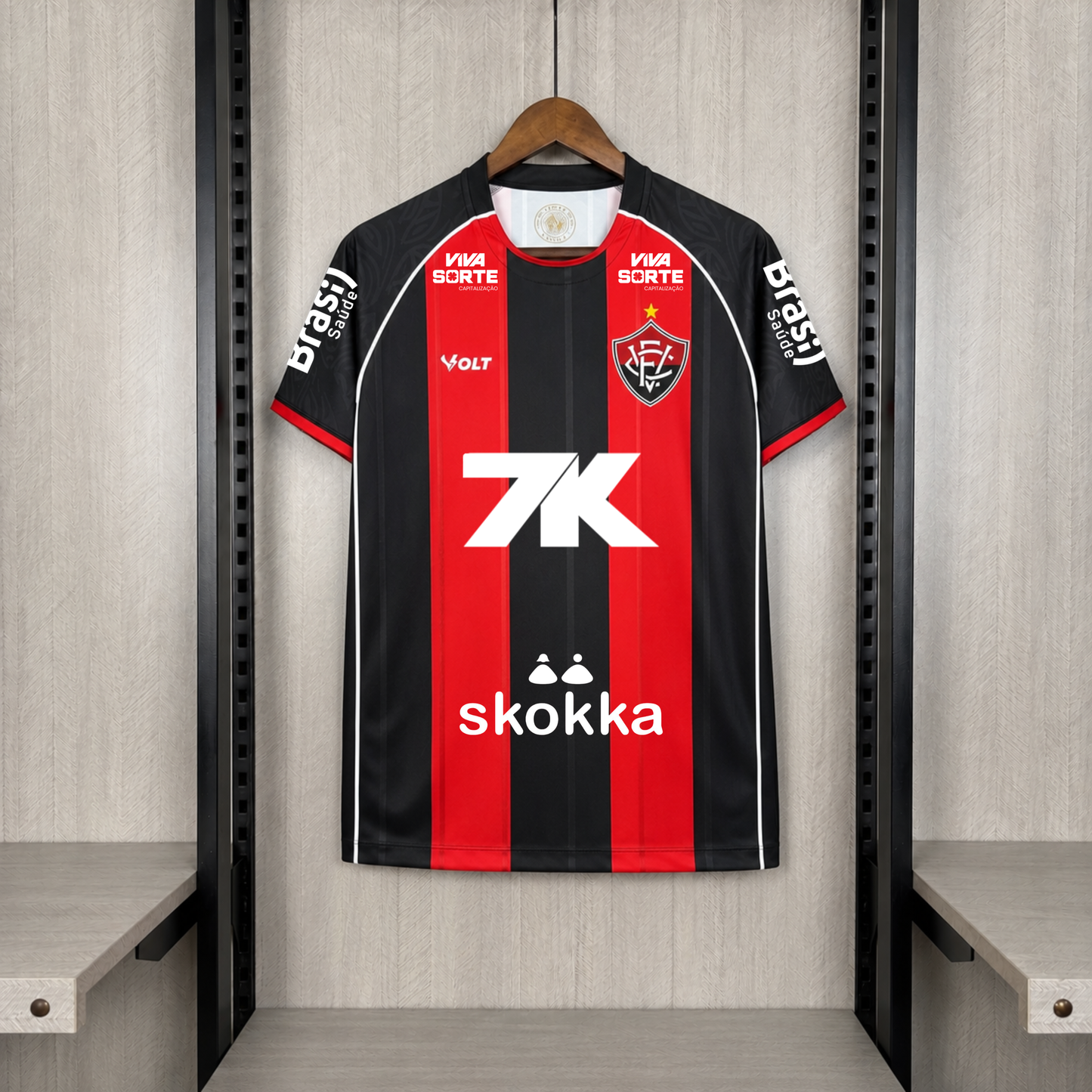 Vitória Home 26/27 Com Patrocinios Masculino -  Vermelho e Preto