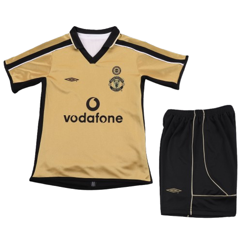 Kit infantil Manchester United Retrô Away 01/02 - Dourado