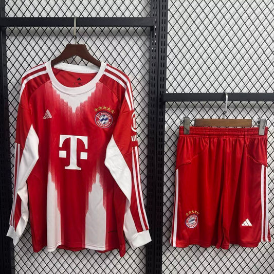 Kit Infantil Bayern de Munique Home Manga Longa 25/26 - Vermelho