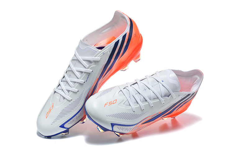 Chuteira Campo Adidas F50 Hyperfast Elite Laceless - Branca e Laranja