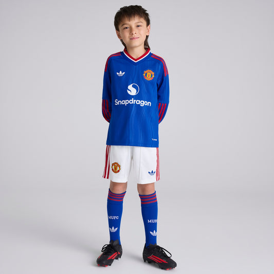 Kit infantil Manchester United Away 26/27 Manga Longa  - Azul