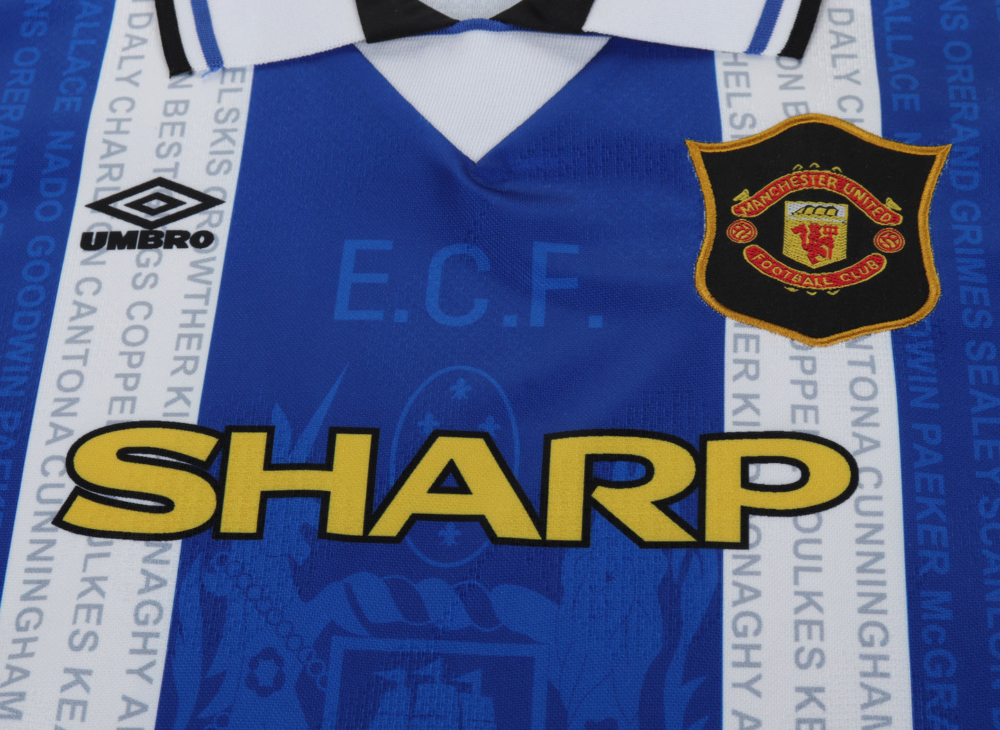 Kit infantil Manchester United Retrô Away 94/95 - Azul e Branco