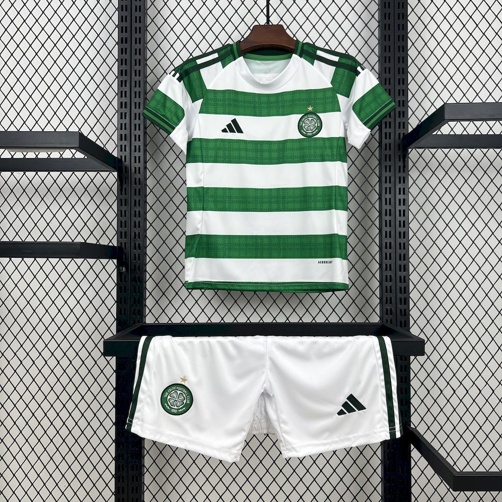 Kit Infantil Celtic Home 25/26 - Branco e Verde