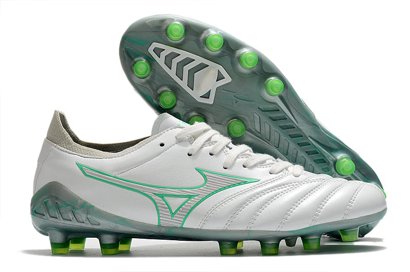 Chuteira Society Mizuno Morelia Neo 3 Japan FG - Verde e Branca