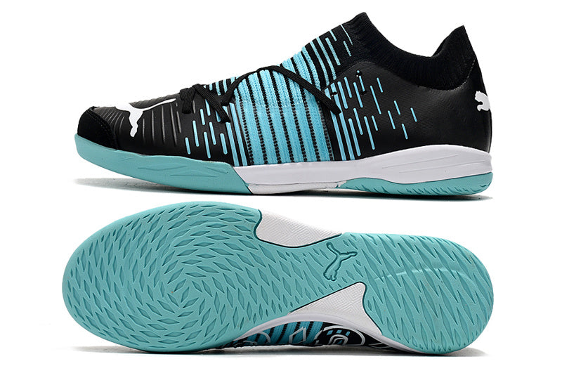 Chuteira Society Puma Future Z Match Pro - Preta e Turquesa