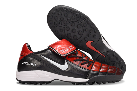 Chuteira Society Nike T90 TF - Preto e Vermelho