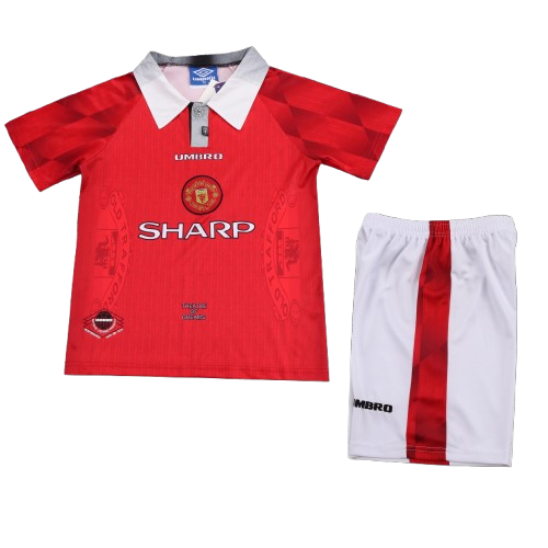 Kit infantil Manchester United Retrô Home 96/97  - Vermelho