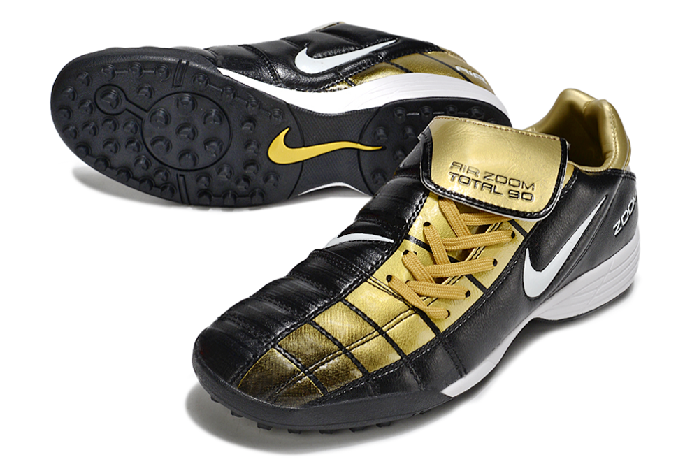 Chuteira Society Nike T90 TF - Preto e Dourado