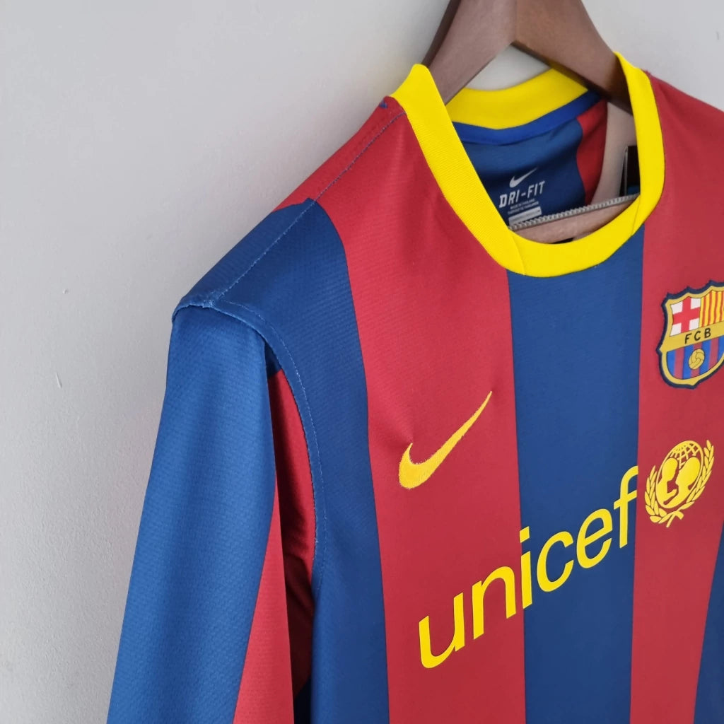 Barcelona Home Retrô 10/11 Manga Longa Nike - Grená