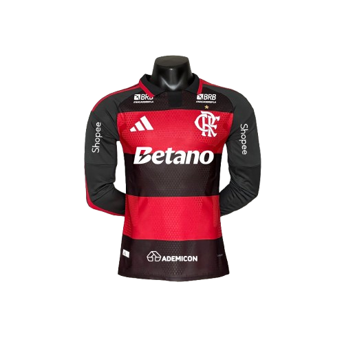 Flamengo Home 26/27 Manga Longa Jogador Com Patrocínios Adidas Masculino - Vermelho e Preto