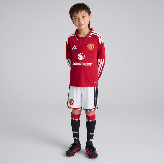 Kit infantil Manchester United Home 26/27 Manga Longa  - Vermelho