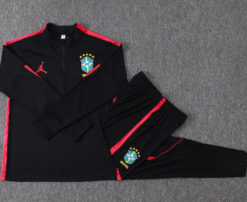 Kit Agasalho + Calça Brasil Jordan - Preto e Vermelho