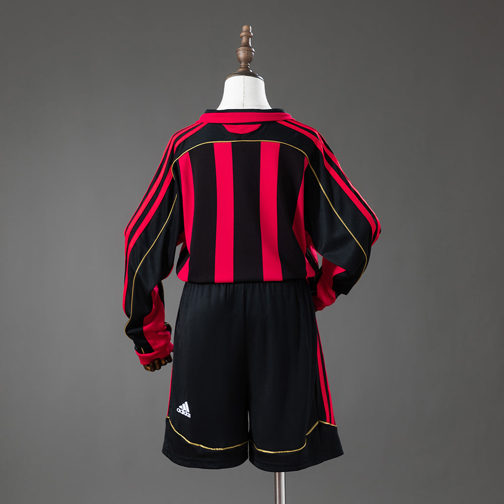 Kit Infantil Milan Home Retrô 06/07 Manga Longa - Vermelho e Preto