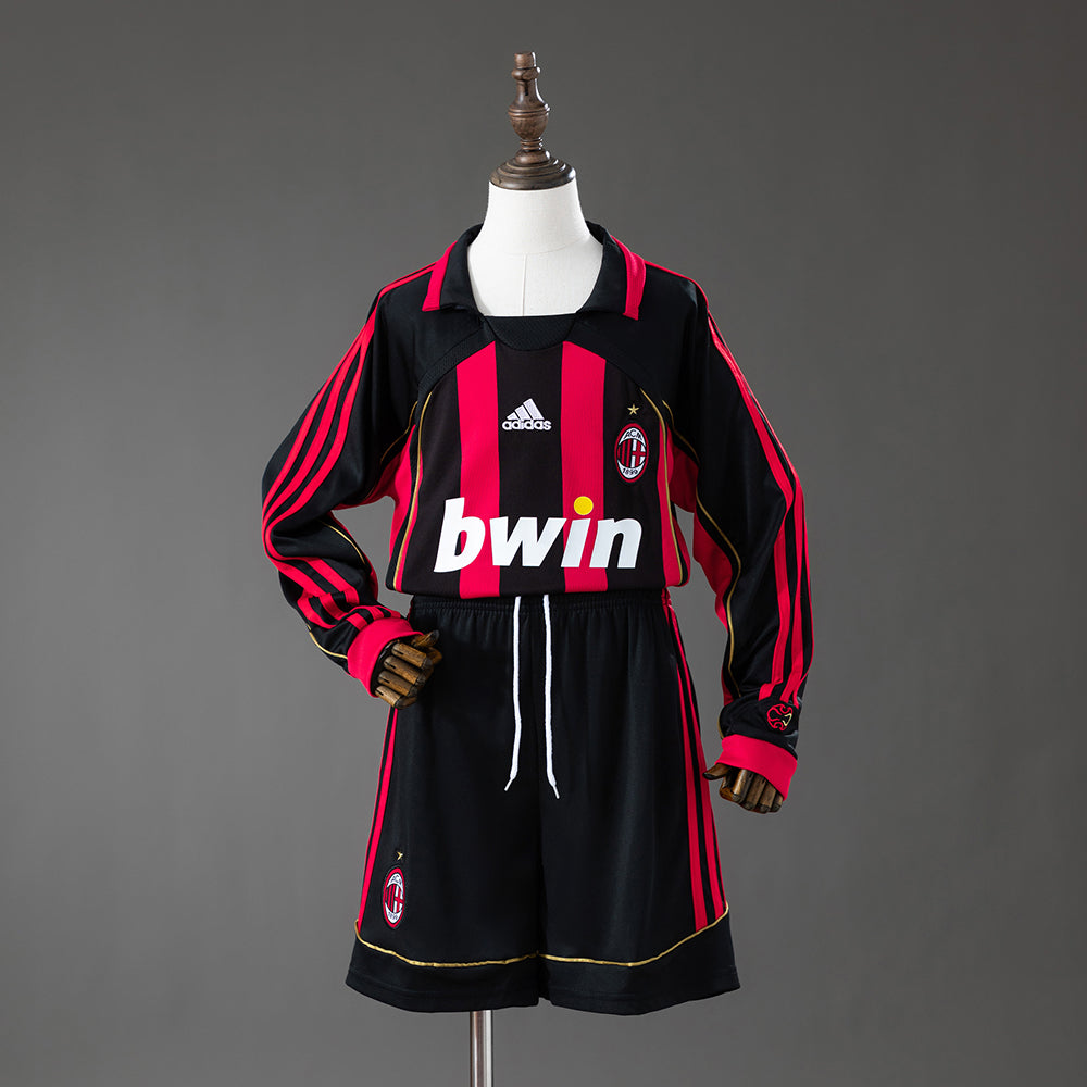 Kit Infantil Milan Home Retrô 06/07 Manga Longa - Vermelho e Preto
