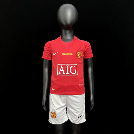 Kit infantil Manchester United Retrô Home 2008 - Vermelho