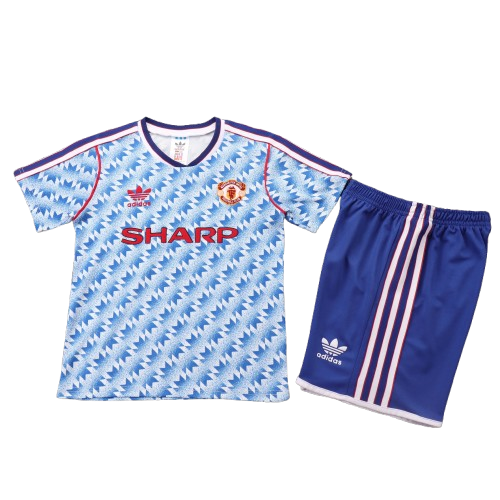 Kit infantil Manchester United Retrô Away 90/91 - Azul Claro