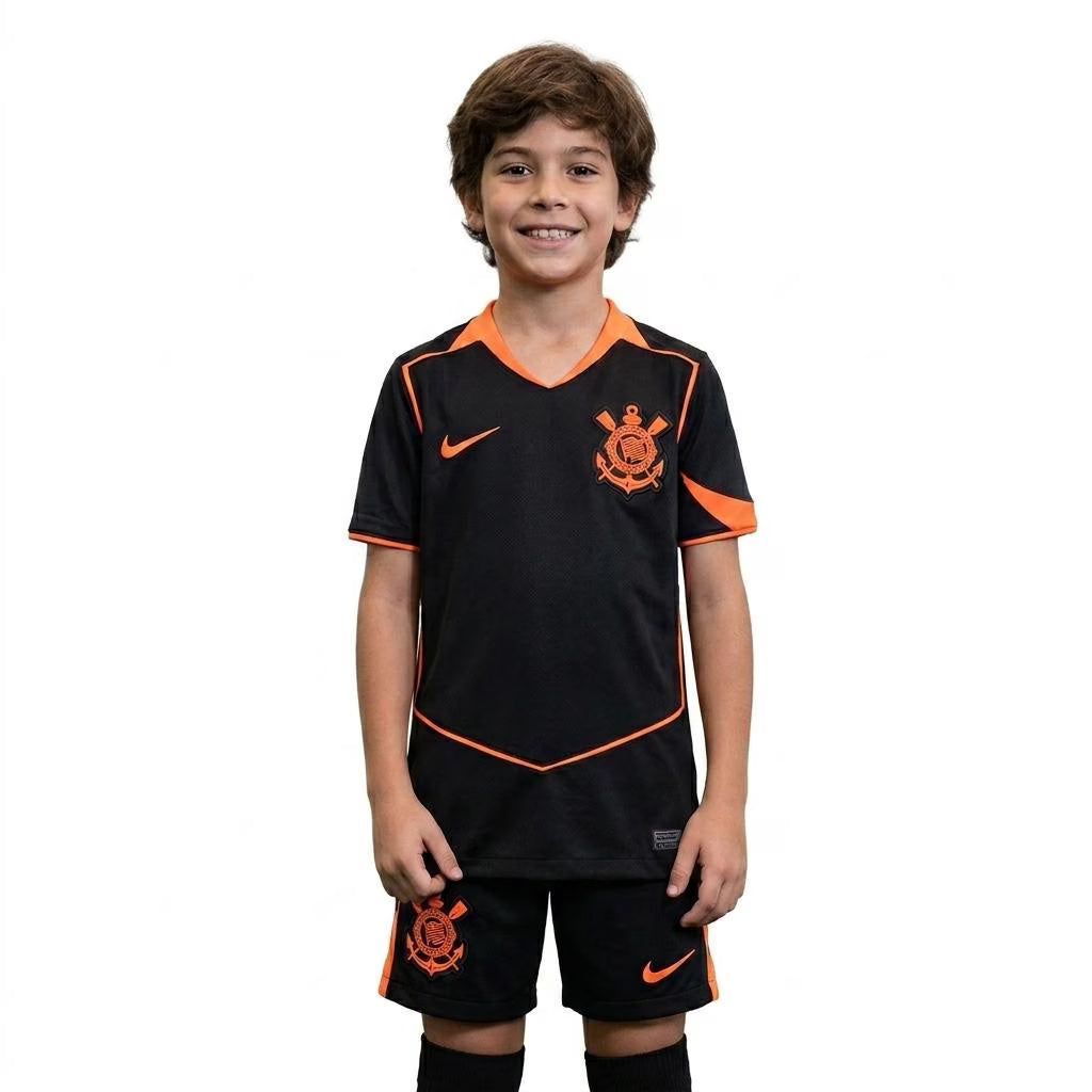 Kit Infantil Corinthians Third 25/26 - Preto e Laranja