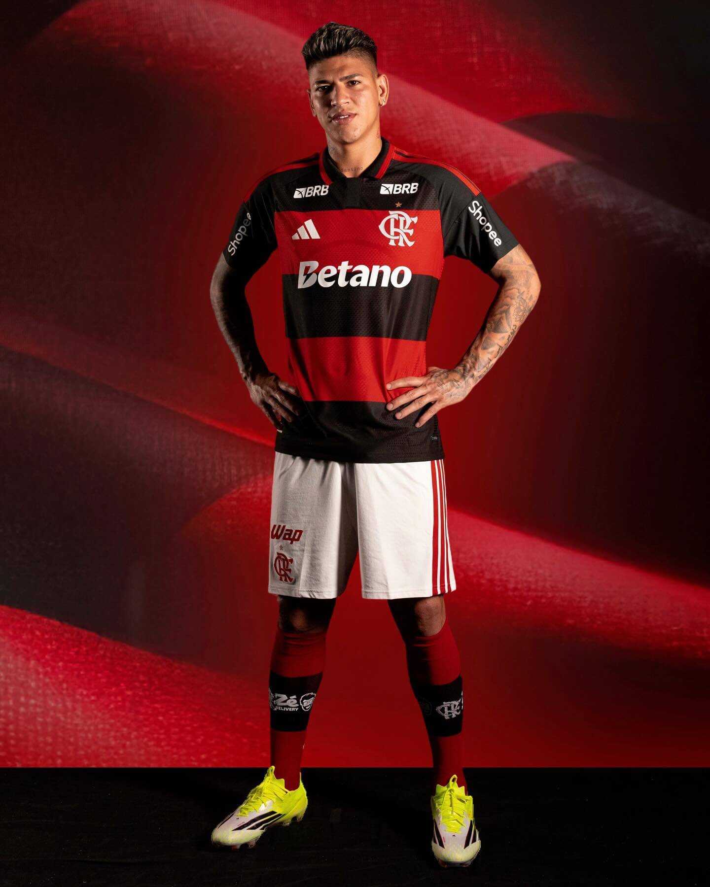Flamengo Home 26/27 Jogador Com Patrocínios Adidas Masculino - Vermelho e Preto