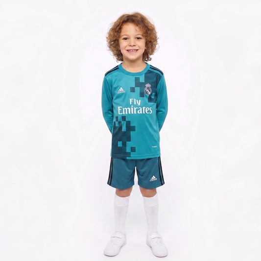 Kit Infantil Real Madrid Away Retrô Manga Longa 17/18 - Verde