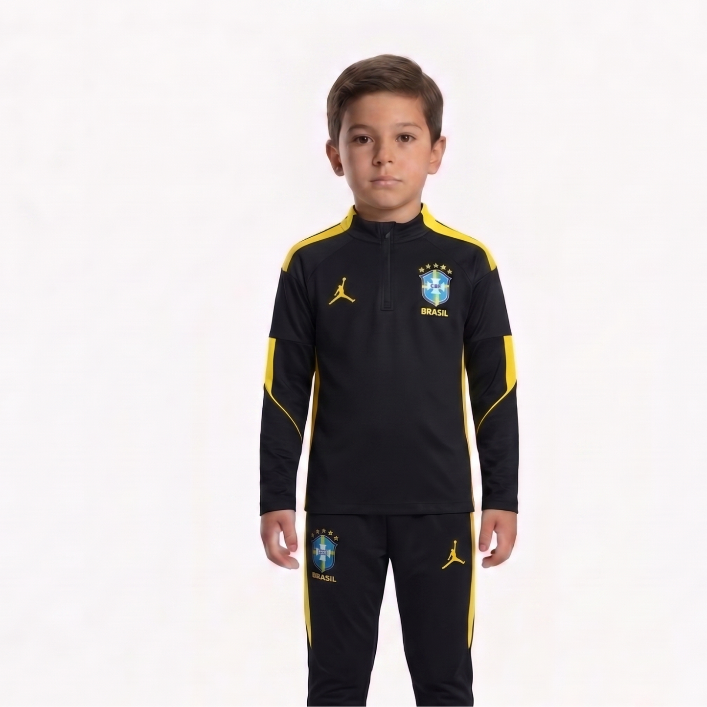 Kit Treino Infantil Agasalho + Calça Brasil - Preto