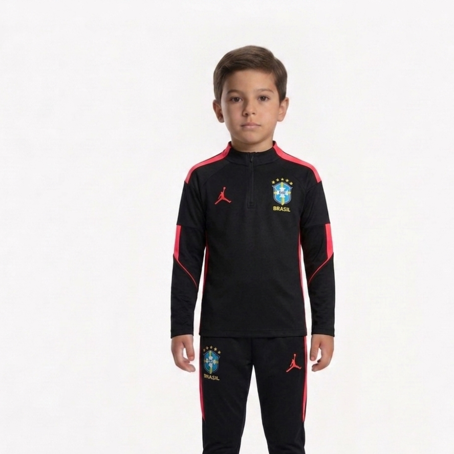 Kit Treino Infantil Agasalho + Calça Brasil - Preto
