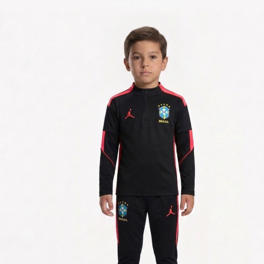 Kit Treino Infantil Agasalho + Calça Brasil - Preto