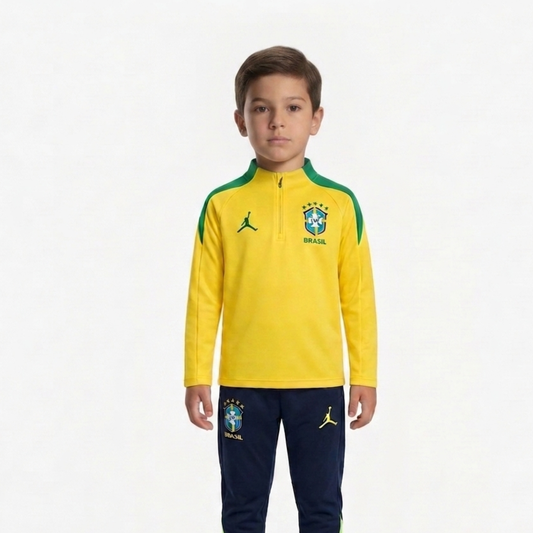 Kit Treino Infantil Agasalho + Calça Brasil - Amarelo