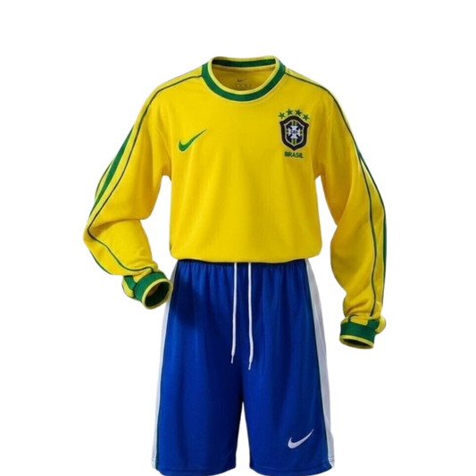 Kit Infantil Brasil Retro Home 1998 Manga Longa - Amarela
