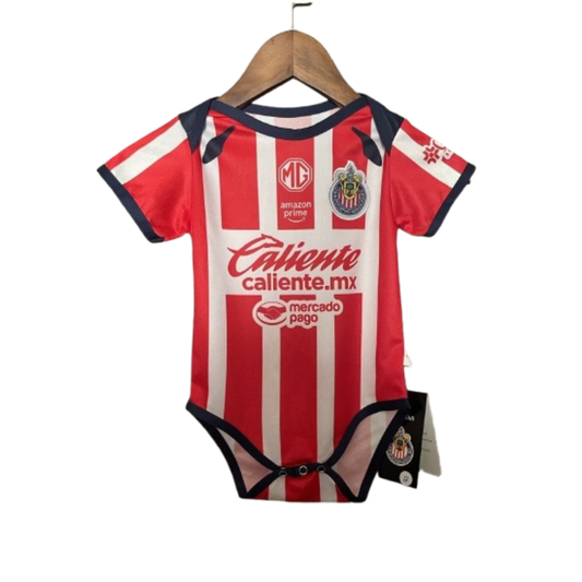Body Bebê Infantil Chivas Guadalajara Home 25/26 - Branco e Vermelho