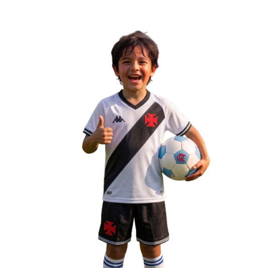 Kit Infantil Vasco Away 25/26 Kappa - Branco e Preto