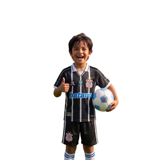 Kit Infantil Corinthians Retrô Away 1999  - Preto