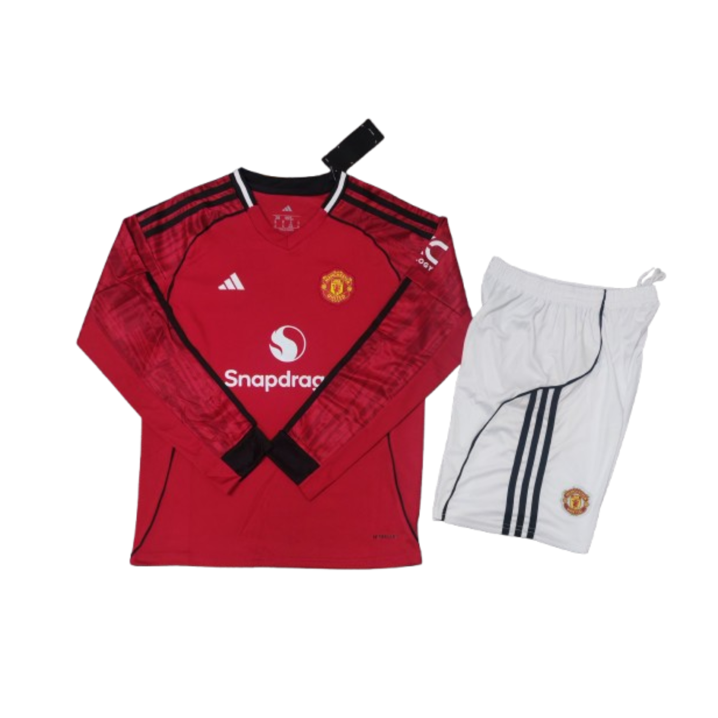 Kit infantil Manchester United Home Manga Longa 25/26  - Vermelho